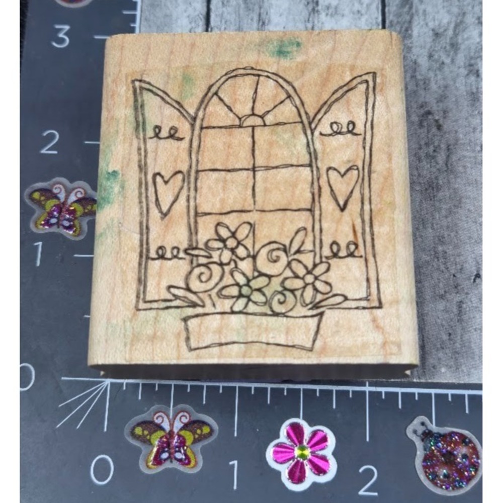 Stampin' Up! Flowers Window Box Heart Shutters Rubber Stamp Wood #A95
